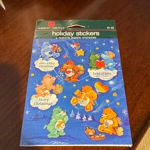Vintage American Greetings Blue Care Bears Holiday Sticker Sheets - unopened